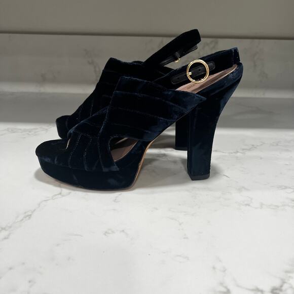 New Diane Von Furstenburg Tabby Velvet Platform Slingback Sandals Navy Sz 8.5 - Picture 1 of 9